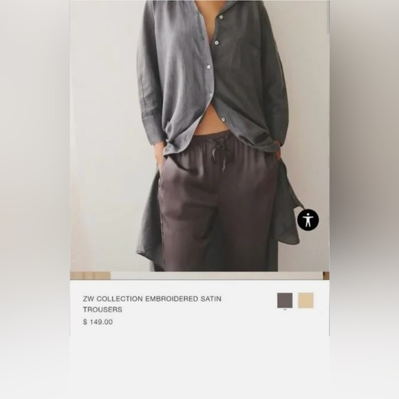 Zara Embroidered Satin Trousers Silver Gray  Size Small
Adjustable - Picture 2 of 15